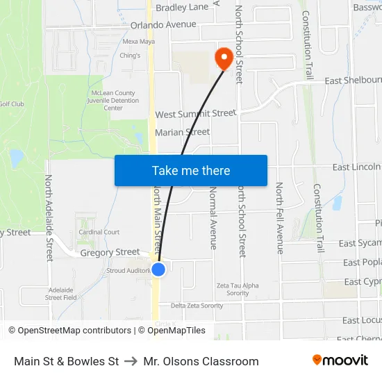 Main St & Bowles St to Mr. Olsons Classroom map