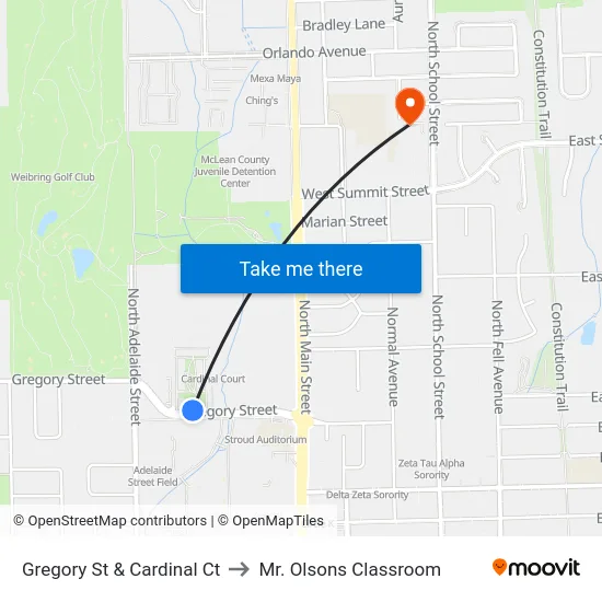 Gregory St & Cardinal Ct to Mr. Olsons Classroom map