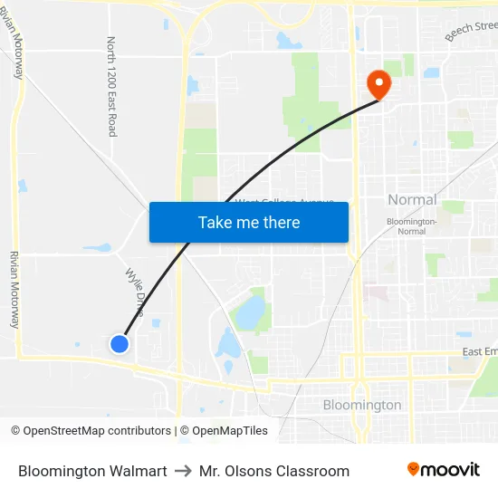 Bloomington Walmart to Mr. Olsons Classroom map