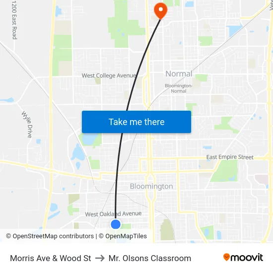 Morris Ave & Wood St to Mr. Olsons Classroom map