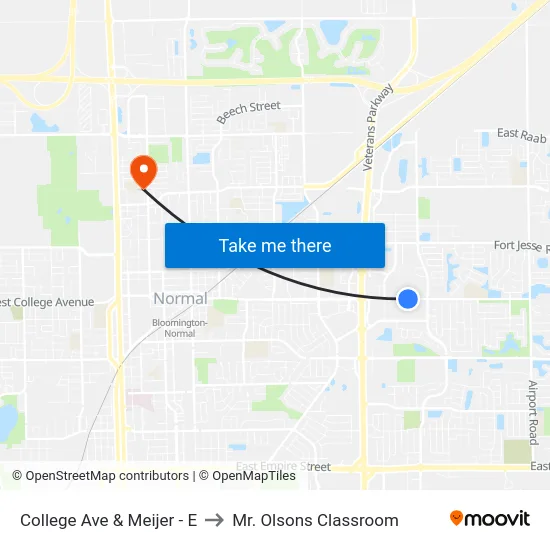 College Ave & Meijer - E to Mr. Olsons Classroom map