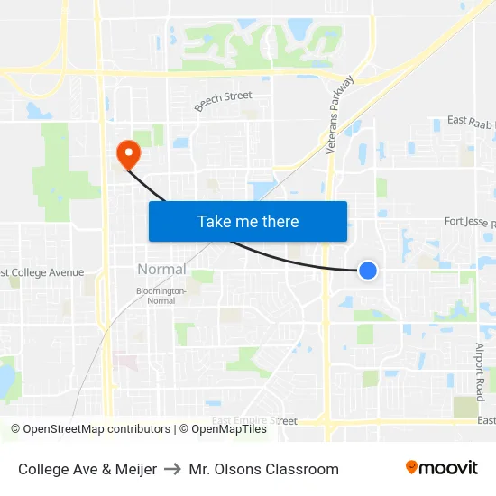 College Ave & Meijer to Mr. Olsons Classroom map