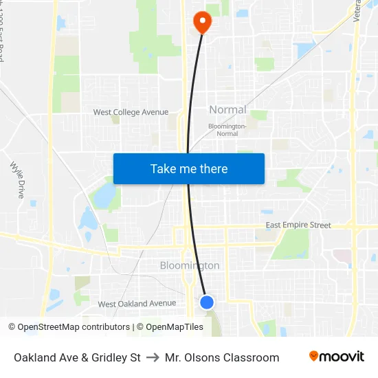 Oakland Ave & Gridley St to Mr. Olsons Classroom map