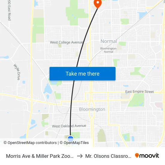 Morris Ave & Miller Park Zoo - W to Mr. Olsons Classroom map
