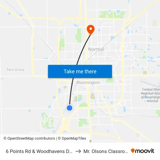 6 Points Rd & Woodhavens Dr - N to Mr. Olsons Classroom map