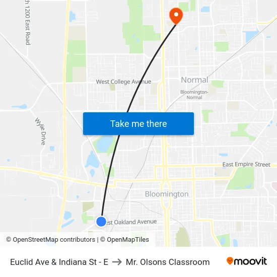 Euclid Ave & Indiana St - E to Mr. Olsons Classroom map