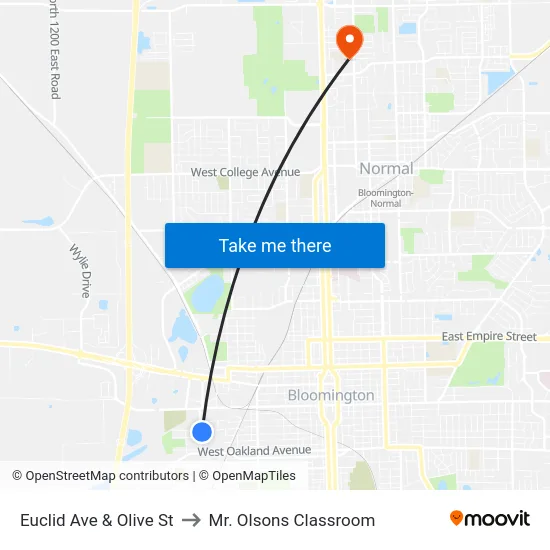 Euclid Ave & Olive St to Mr. Olsons Classroom map