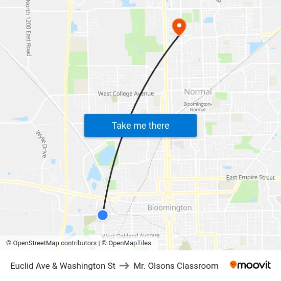 Euclid Ave & Washington St to Mr. Olsons Classroom map