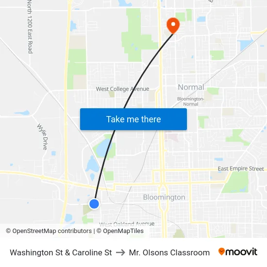 Washington St & Caroline St to Mr. Olsons Classroom map
