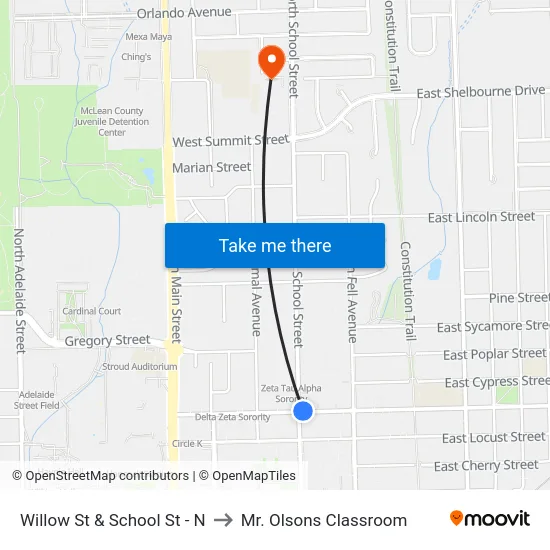 Willow St & School St - N to Mr. Olsons Classroom map