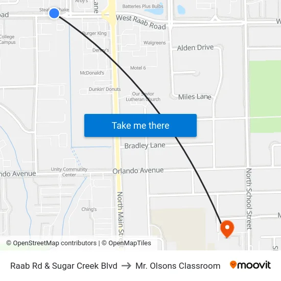 Raab Rd & Sugar Creek Blvd to Mr. Olsons Classroom map