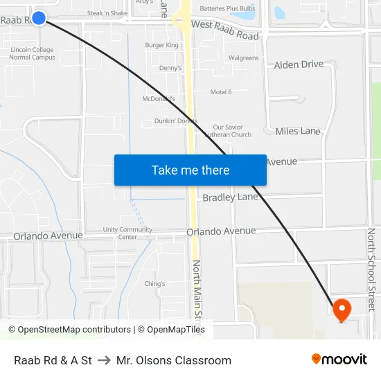 Raab Rd & A St to Mr. Olsons Classroom map