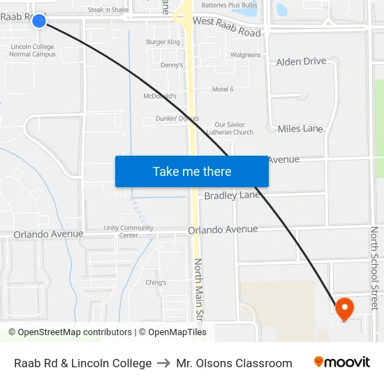Raab Rd & Lincoln College to Mr. Olsons Classroom map