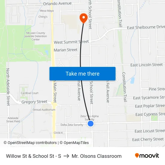 Willow St & School St - S to Mr. Olsons Classroom map