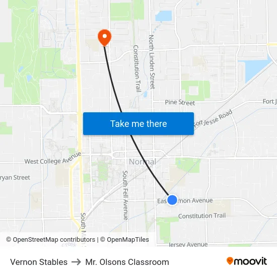 Vernon Stables to Mr. Olsons Classroom map