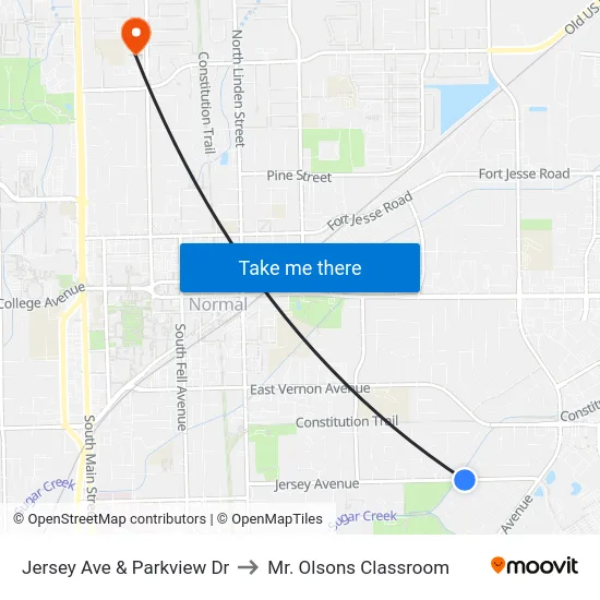 Jersey Ave & Parkview Dr to Mr. Olsons Classroom map