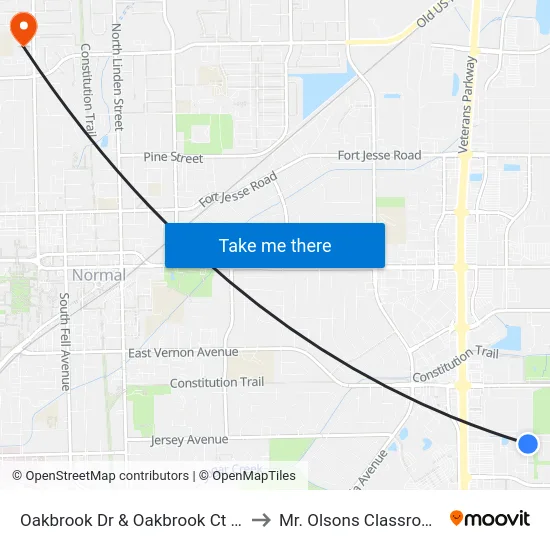 Oakbrook Dr & Oakbrook Ct - E to Mr. Olsons Classroom map