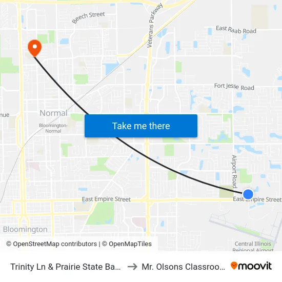 Trinity Ln & Prairie State Bank to Mr. Olsons Classroom map