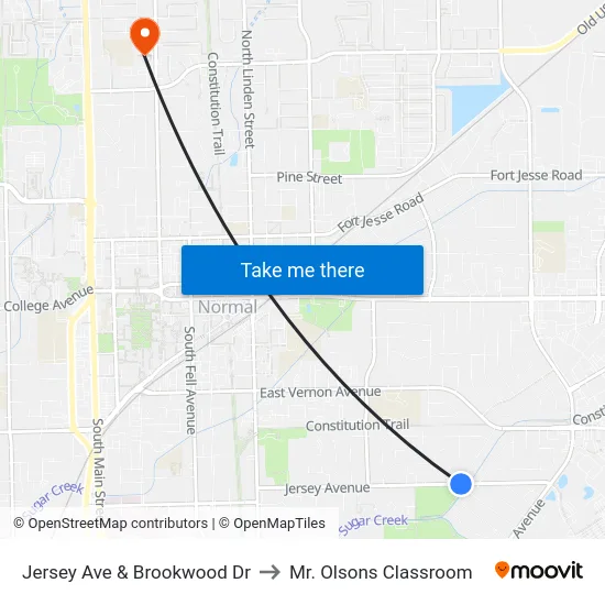 Jersey Ave & Brookwood Dr to Mr. Olsons Classroom map