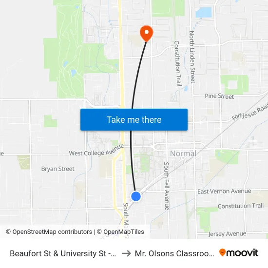 Beaufort St & University St - N to Mr. Olsons Classroom map