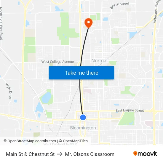 Main St & Chestnut St to Mr. Olsons Classroom map