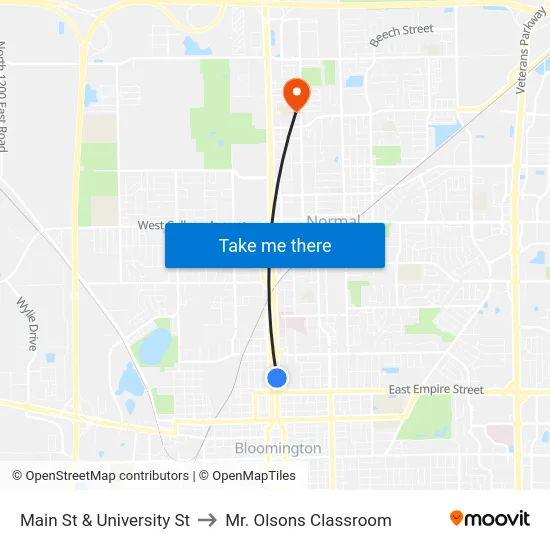 Main St & University St to Mr. Olsons Classroom map