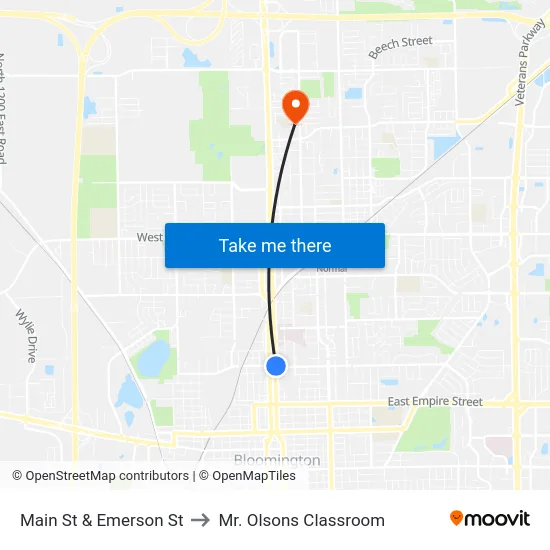 Main St & Emerson St to Mr. Olsons Classroom map