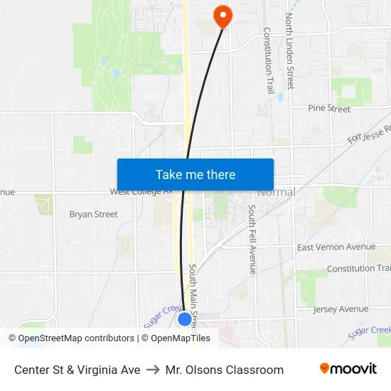 Center St & Virginia Ave to Mr. Olsons Classroom map