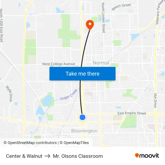 Center & Walnut to Mr. Olsons Classroom map