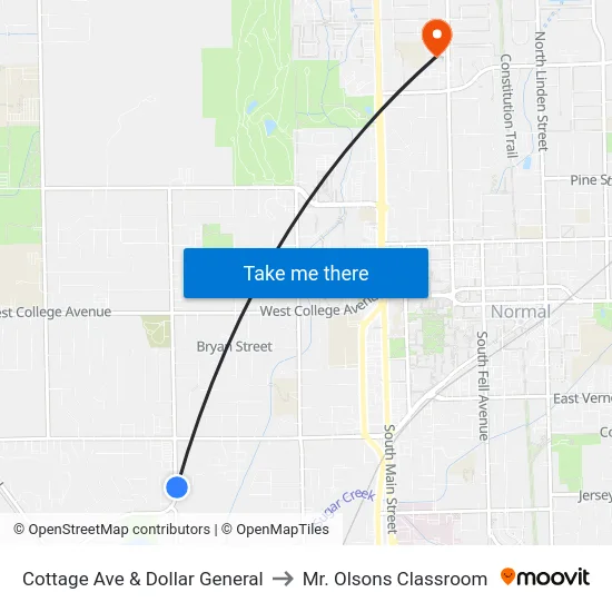 Cottage Ave & Dollar General to Mr. Olsons Classroom map