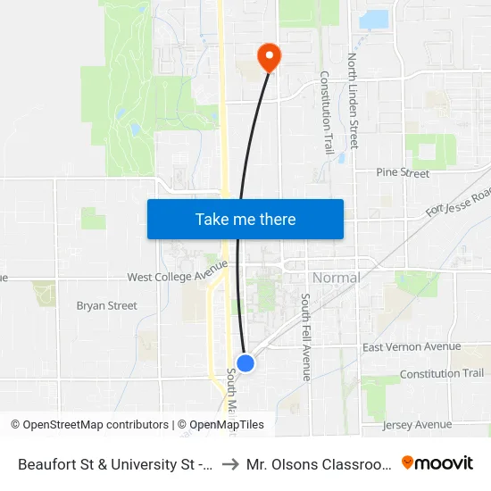 Beaufort St & University St - S to Mr. Olsons Classroom map