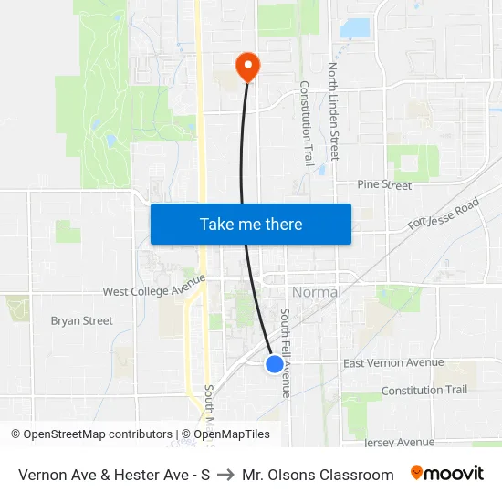 Vernon Ave & Hester Ave - S to Mr. Olsons Classroom map