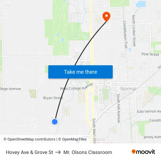 Hovey Ave & Grove St to Mr. Olsons Classroom map