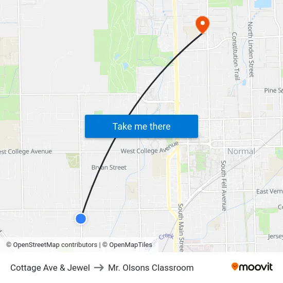 Cottage Ave & Jewel to Mr. Olsons Classroom map