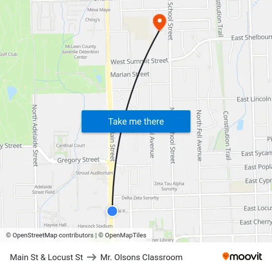 Main St & Locust St to Mr. Olsons Classroom map