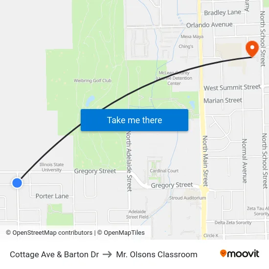 Cottage Ave & Barton Dr to Mr. Olsons Classroom map