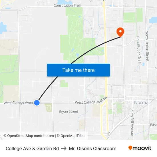 College Ave & Garden Rd to Mr. Olsons Classroom map