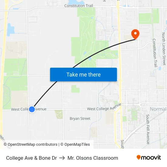 College Ave & Bone Dr to Mr. Olsons Classroom map
