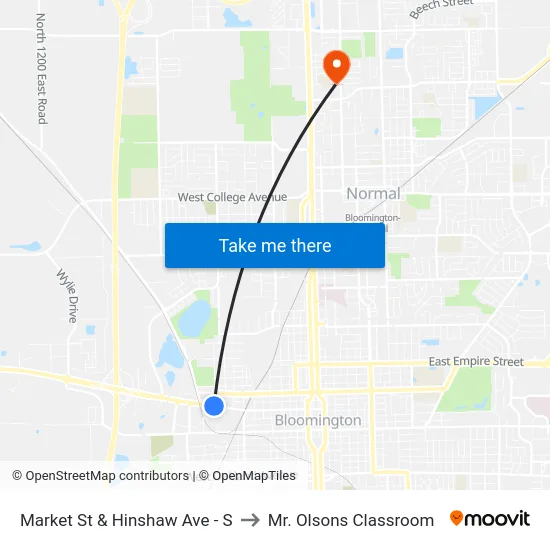Market St & Hinshaw Ave - S to Mr. Olsons Classroom map