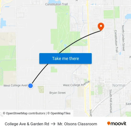 College Ave & Garden Rd to Mr. Olsons Classroom map