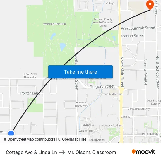 Cottage Ave & Linda Ln to Mr. Olsons Classroom map
