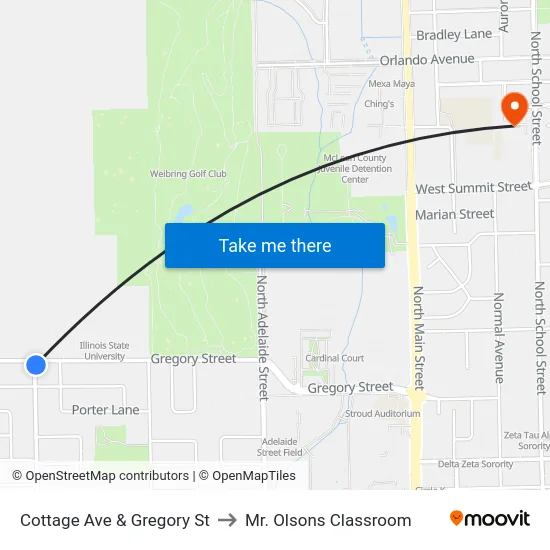 Cottage Ave & Gregory St to Mr. Olsons Classroom map
