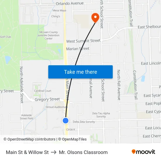 Main St & Willow St to Mr. Olsons Classroom map