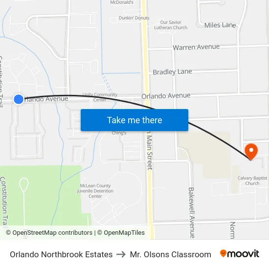 Orlando Northbrook Estates to Mr. Olsons Classroom map