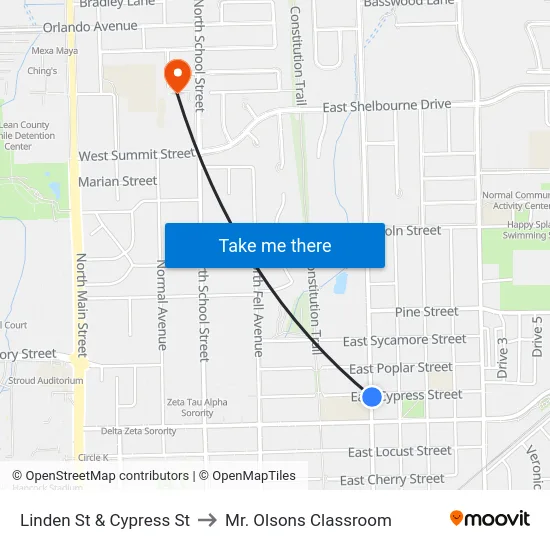 Linden St & Cypress St to Mr. Olsons Classroom map