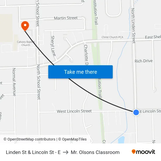 Linden St & Lincoln St - E to Mr. Olsons Classroom map