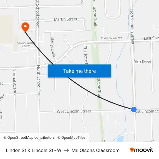 Linden St & Lincoln St - W to Mr. Olsons Classroom map