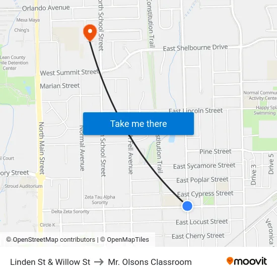 Linden St & Willow St to Mr. Olsons Classroom map