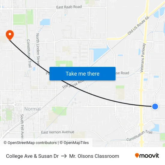 College Ave & Susan Dr to Mr. Olsons Classroom map