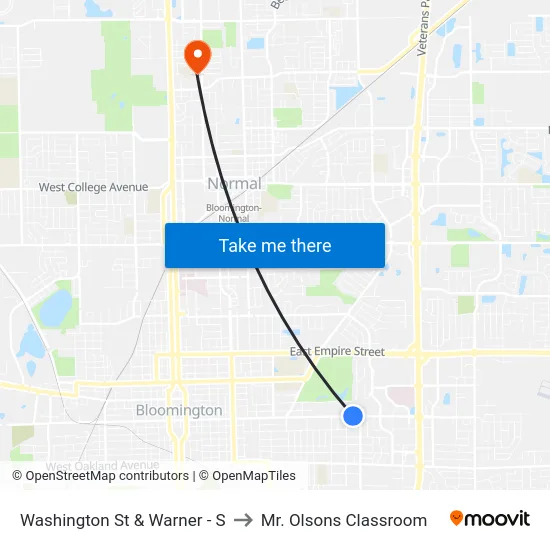 Washington St & Warner - S to Mr. Olsons Classroom map